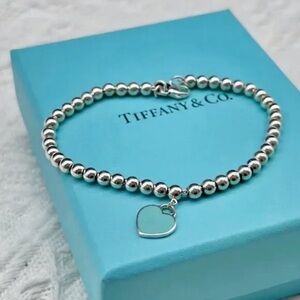 Tiffany & Co. Silver Beaded Bracelet with Heart Charm